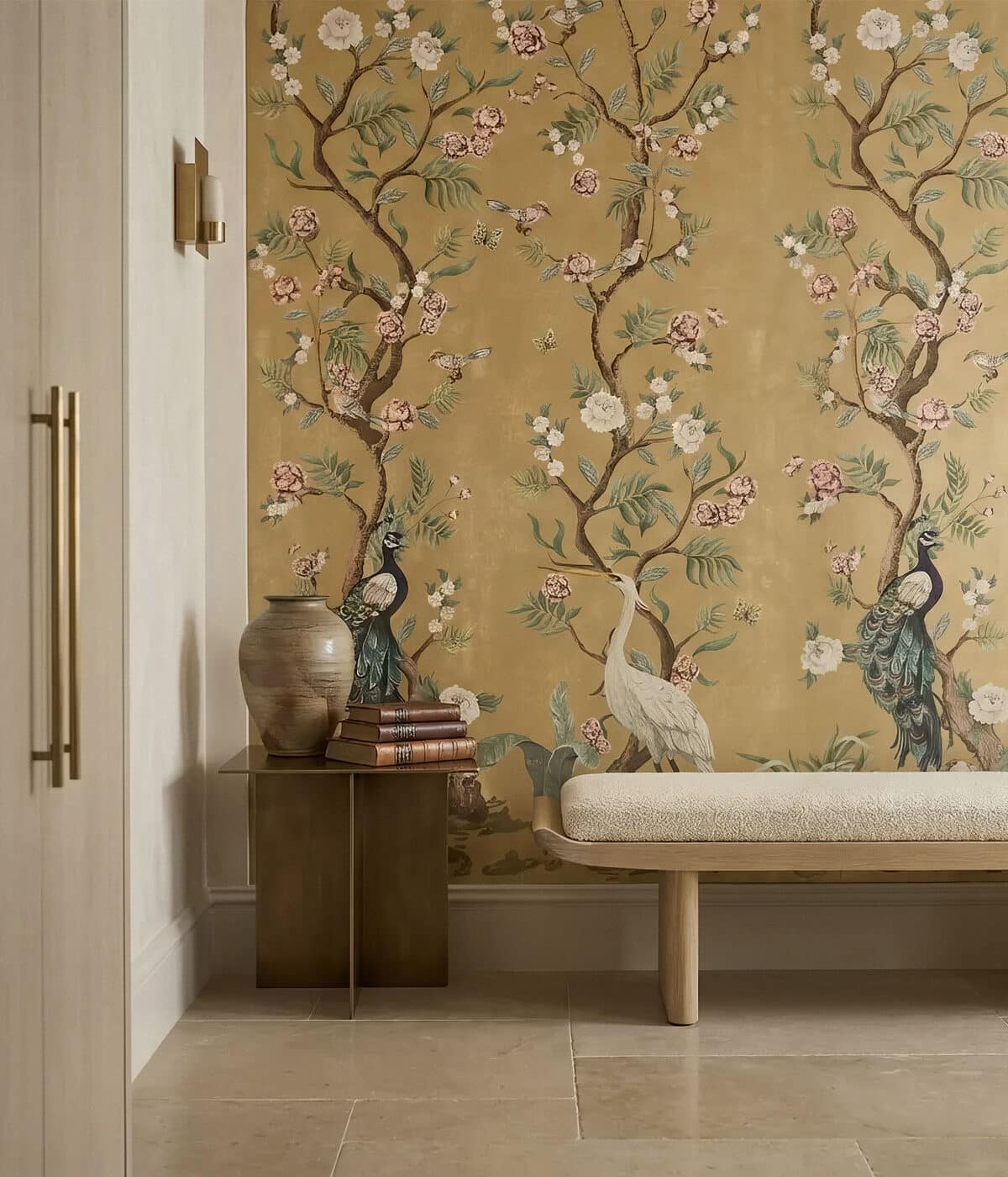 Botanical wallpaper in an elegant interior