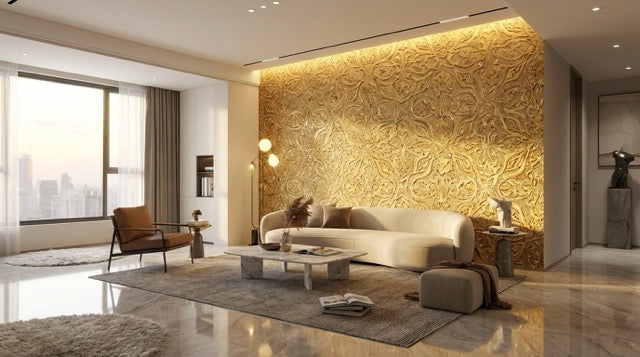 Wallpaper installation detail showing a carefully prepared wall